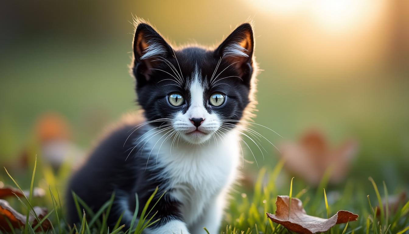 découvrez la beauté adorable d'un chaton noir et blanc, mêlant élégance et douceur, parfait compagnon pour égayer votre quotidien.