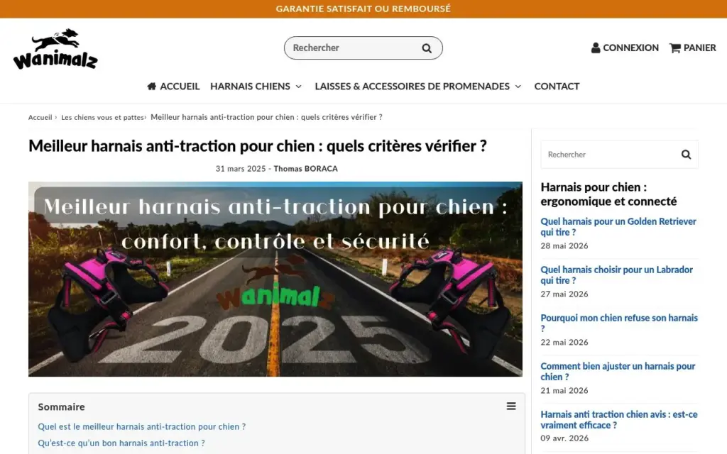 Apercu du site Wanimalz Harnais en Y